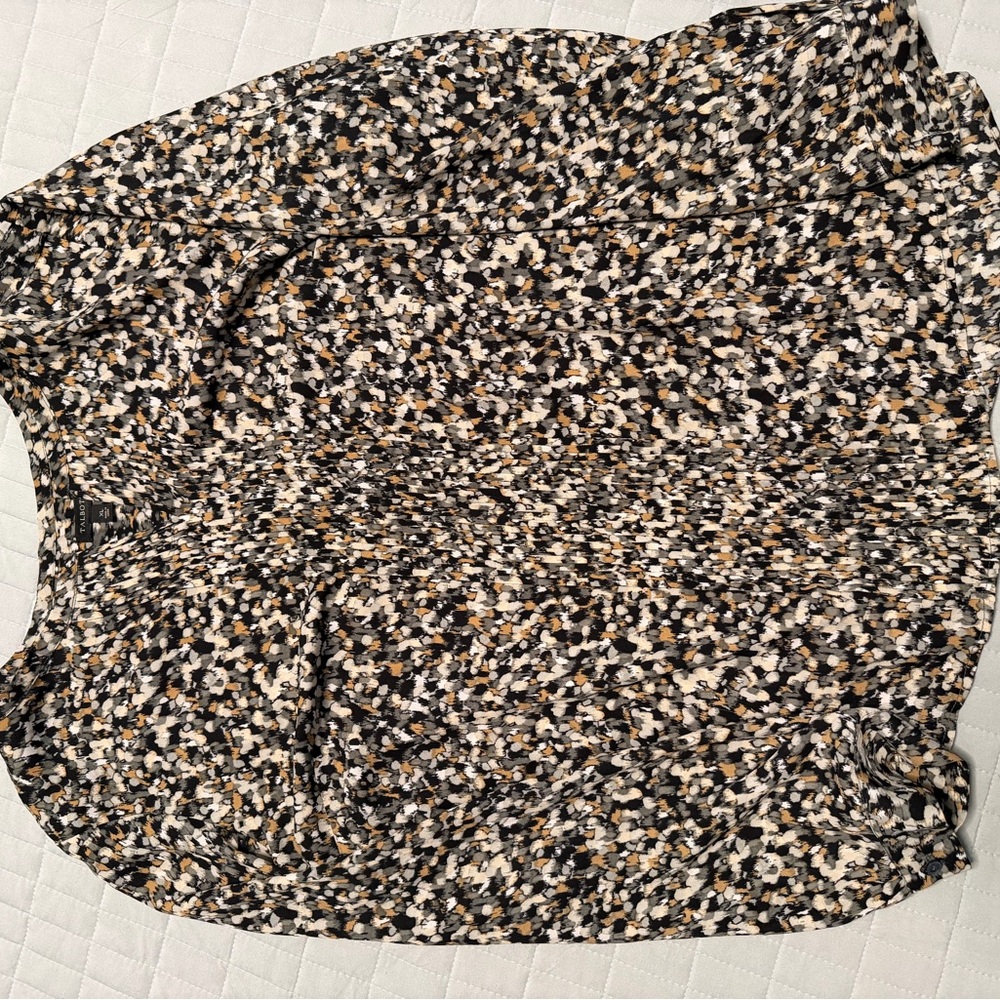 Talbots Black and Tan Abstract Print Top
